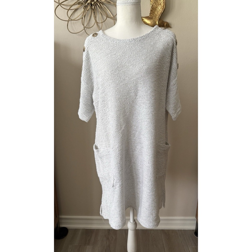 Robert Louis Cream Textured Knit Sweater Dress XL Cozy Tunic With Pockets